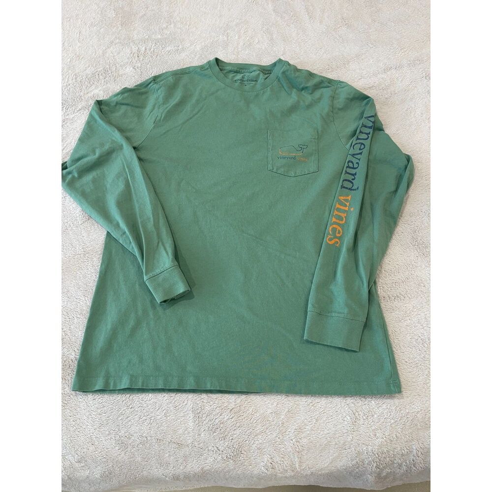 Vineyard Vines Long Sleeve Pocket Tee Men's Small Green Whale Logo Spell Out